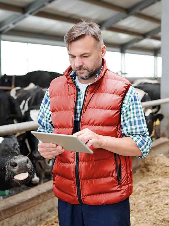 Dairy farmer learns more about group life insurance on iPad